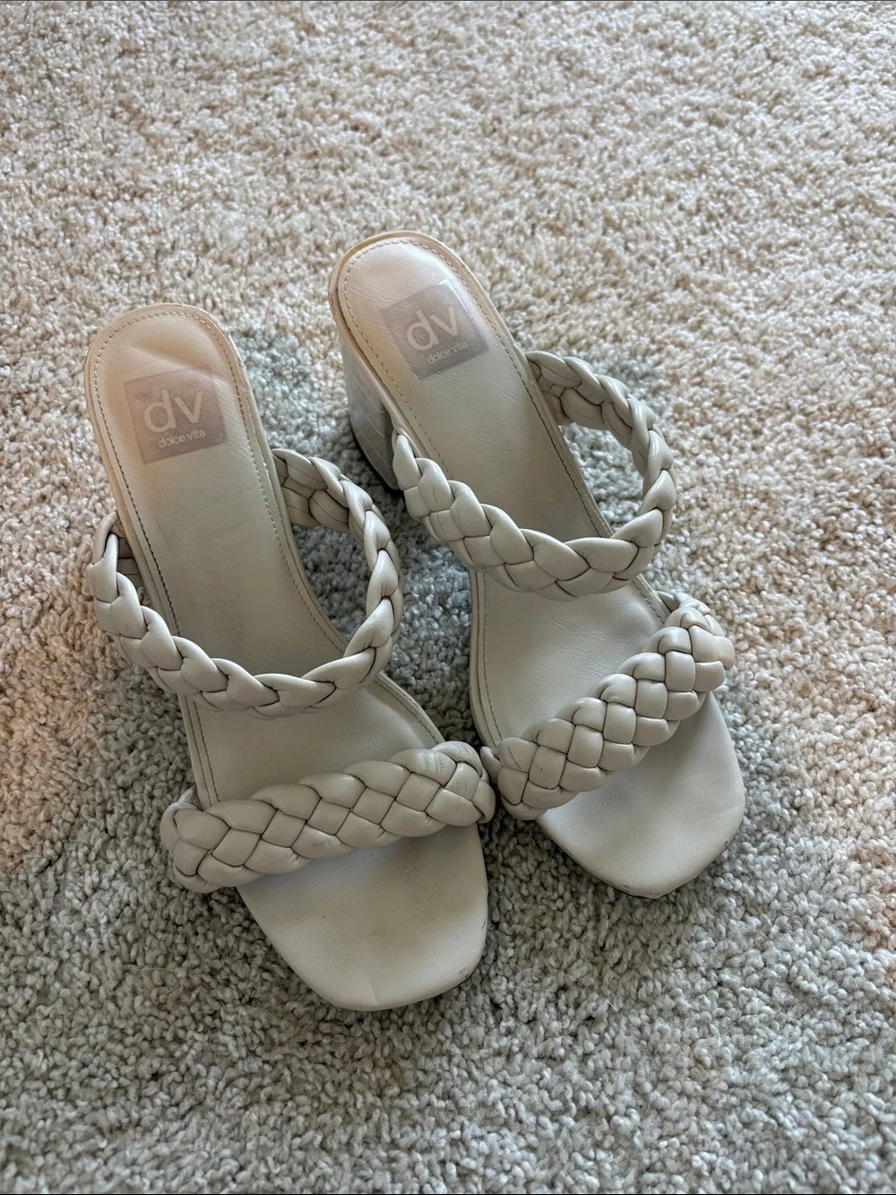DV by Dolce Vita Braided Double-Strap Block Heel Sandals in Cream